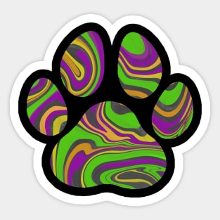 Green and Purple Witch's Brew Halloween Cat Paw Liquid Marble Design Sticker